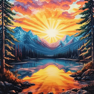 带框钻石画雪山松树湖泊风景diy绣卡通马赛克拼图粘贴画手工学生