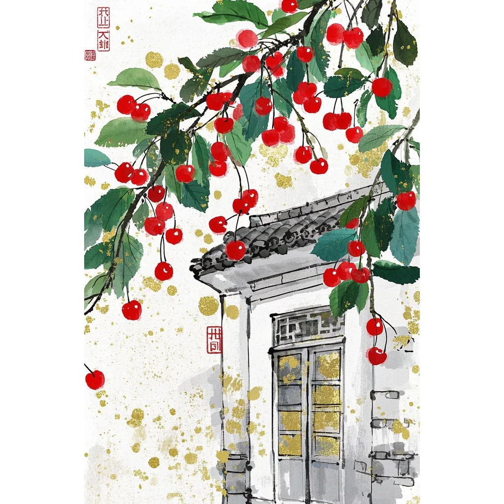 钻石画diy院墙樱桃数字拼图粘贴点钻画手工家居装饰画