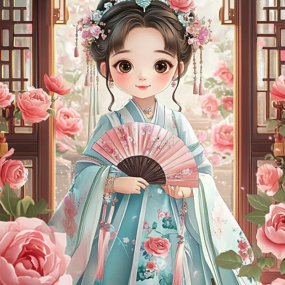 带框钻石画月季花女孩diy钻石绣卡通马赛克拼图粘贴画满钻