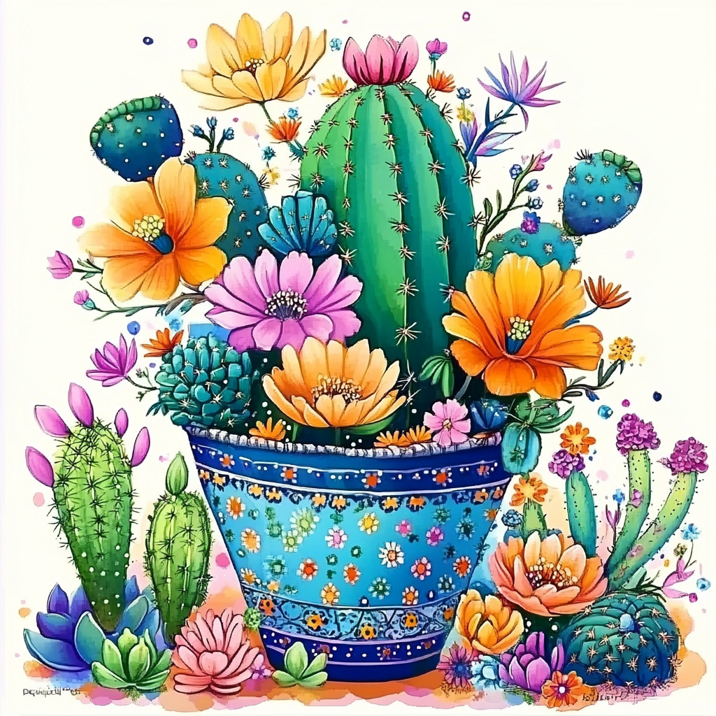 带框钻石画仙人掌花盆diy卡通马赛克拼图粘贴画学生手工相框画
