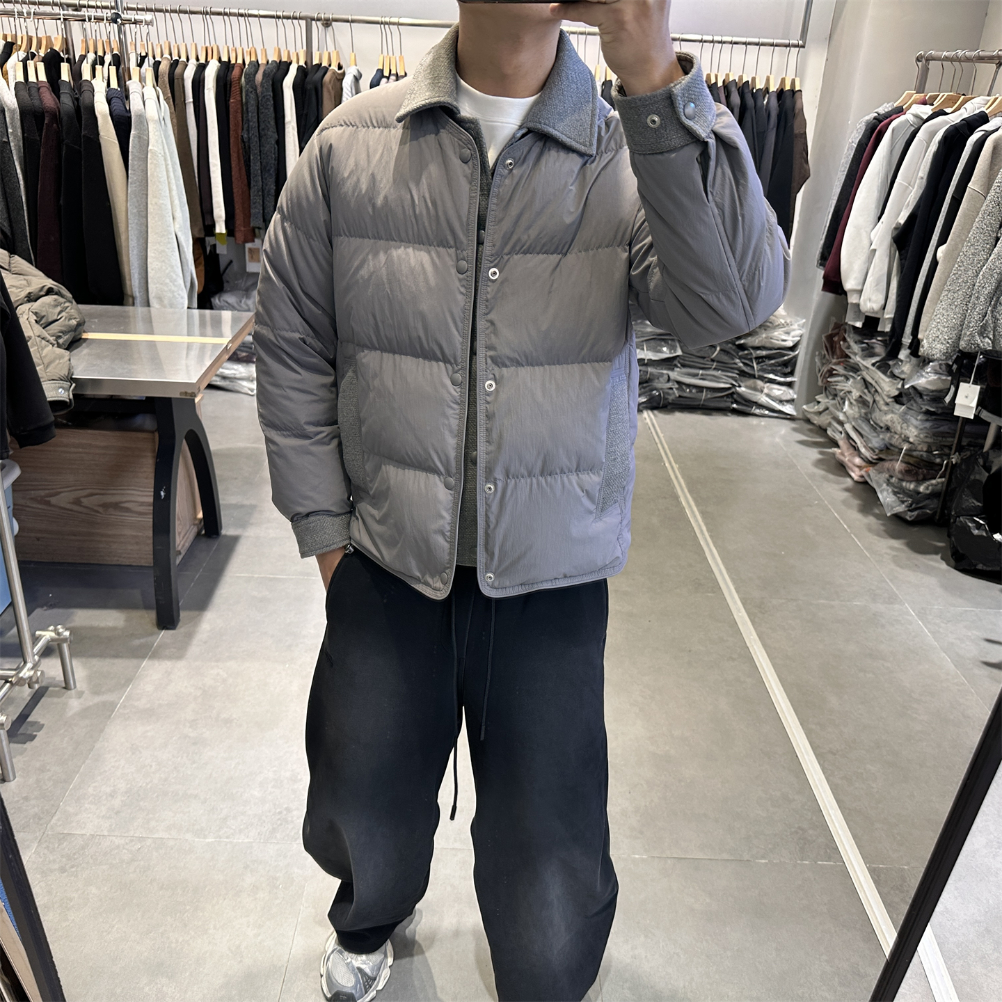 冬季翻领轻薄假两件羽绒服男