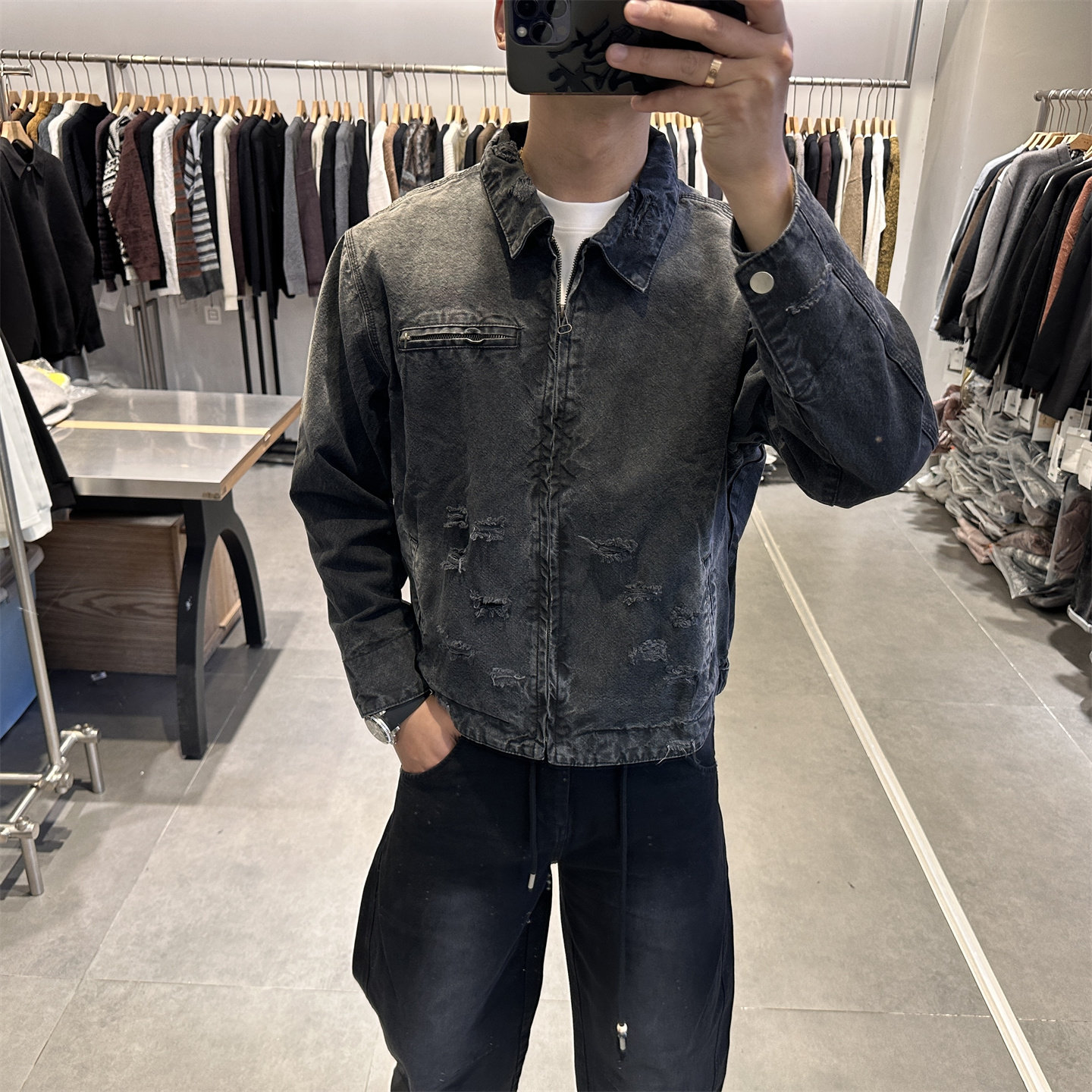 2026春季潮牌巴黎废土风破洞牛仔夹克男老钱复古短款牛仔衣外套潮,男装,牛仔外套,淘宝优惠券,粉丝福利购,淘宝优惠卷