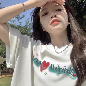 220克100%纯棉 男女同款潮牌学生休闲短袖t恤夏季白色