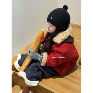 女童韩系加绒加厚双面穿棉衣外套秋冬季2025新款儿童格子保暖棉服