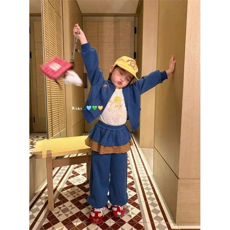 女宝秋季套装2026款儿童洋气五角星连帽卫衣开衫外套运动裤两件套