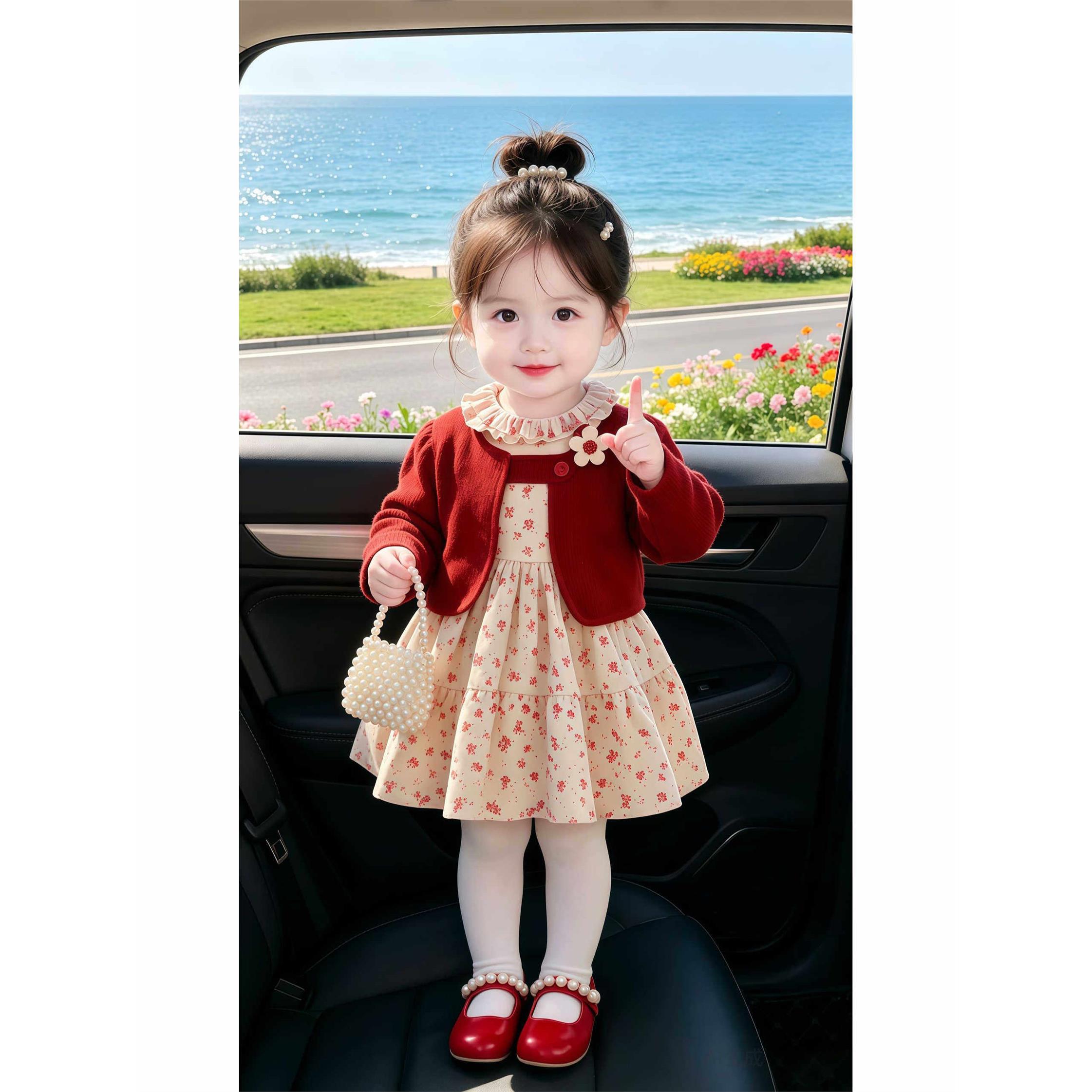 女童碎花连衣裙套装春秋装2026新款女宝宝裙子两件套婴幼儿童装潮