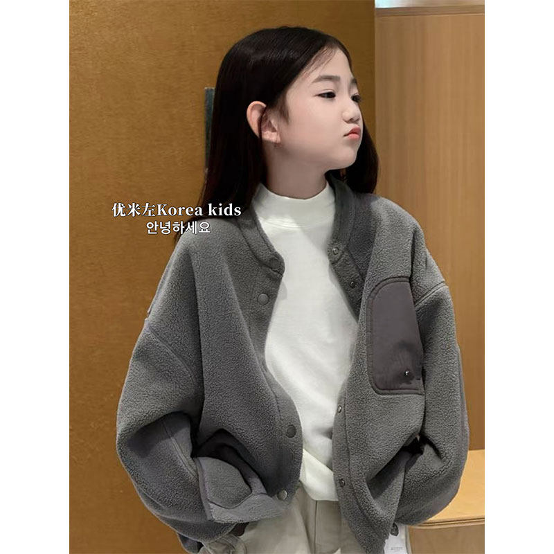 女童摇粒绒外套秋冬季2025新款中大儿童韩版洋气加厚保暖棉服上衣