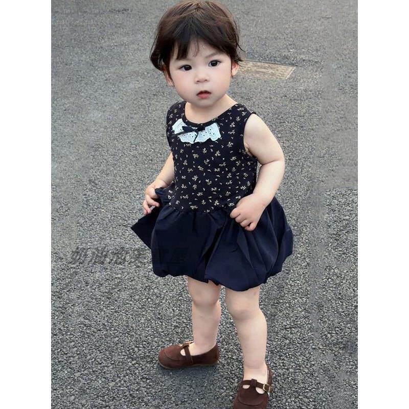 女童夏季韩里韩气碎花交叉露背花苞裙2026新款儿童宝宝洋气连衣裙
