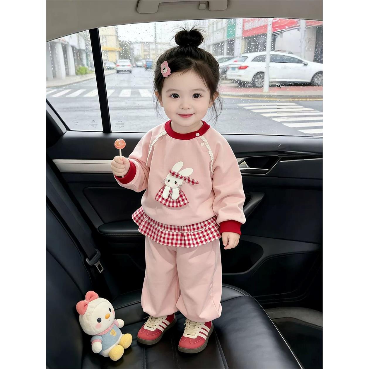 女宝韩版套装2026新款春秋季婴幼儿童可爱花边兔子卫衣卫裤两件套