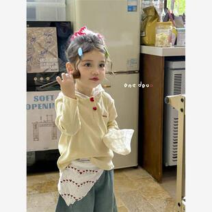 女童韩系甜美连帽长袖T恤早秋季2025新款儿童宝宝薄款打底衫上衣
