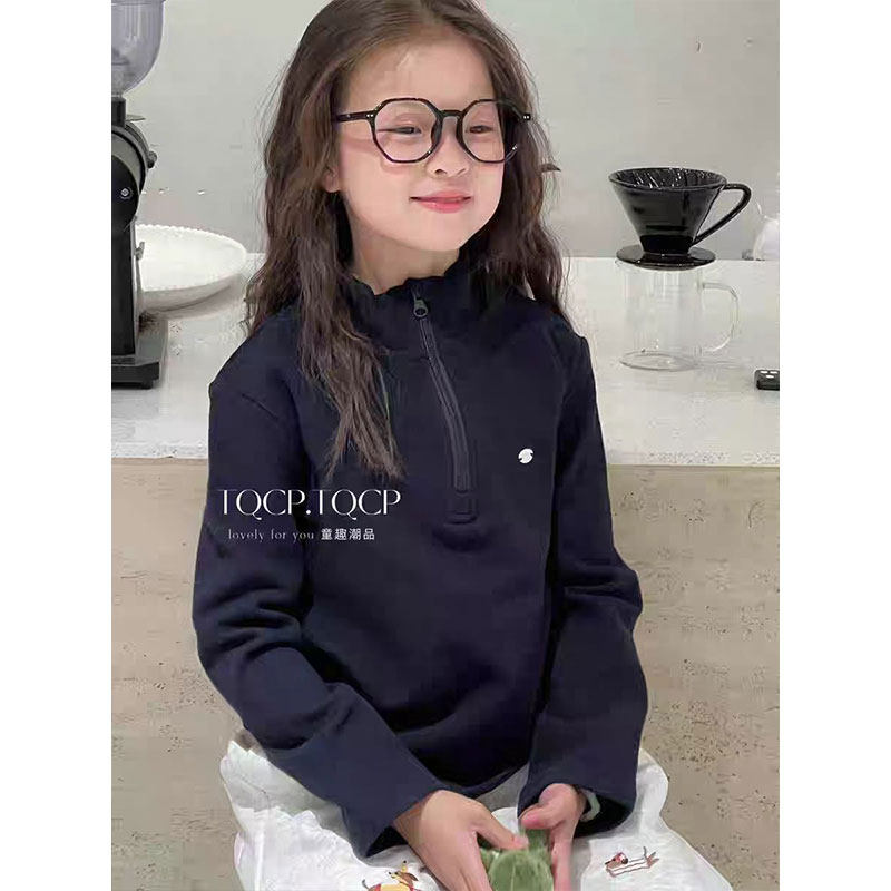 女童韩系加绒加厚卫衣秋冬季2025新款儿童短款显瘦打底衫保暖上衣