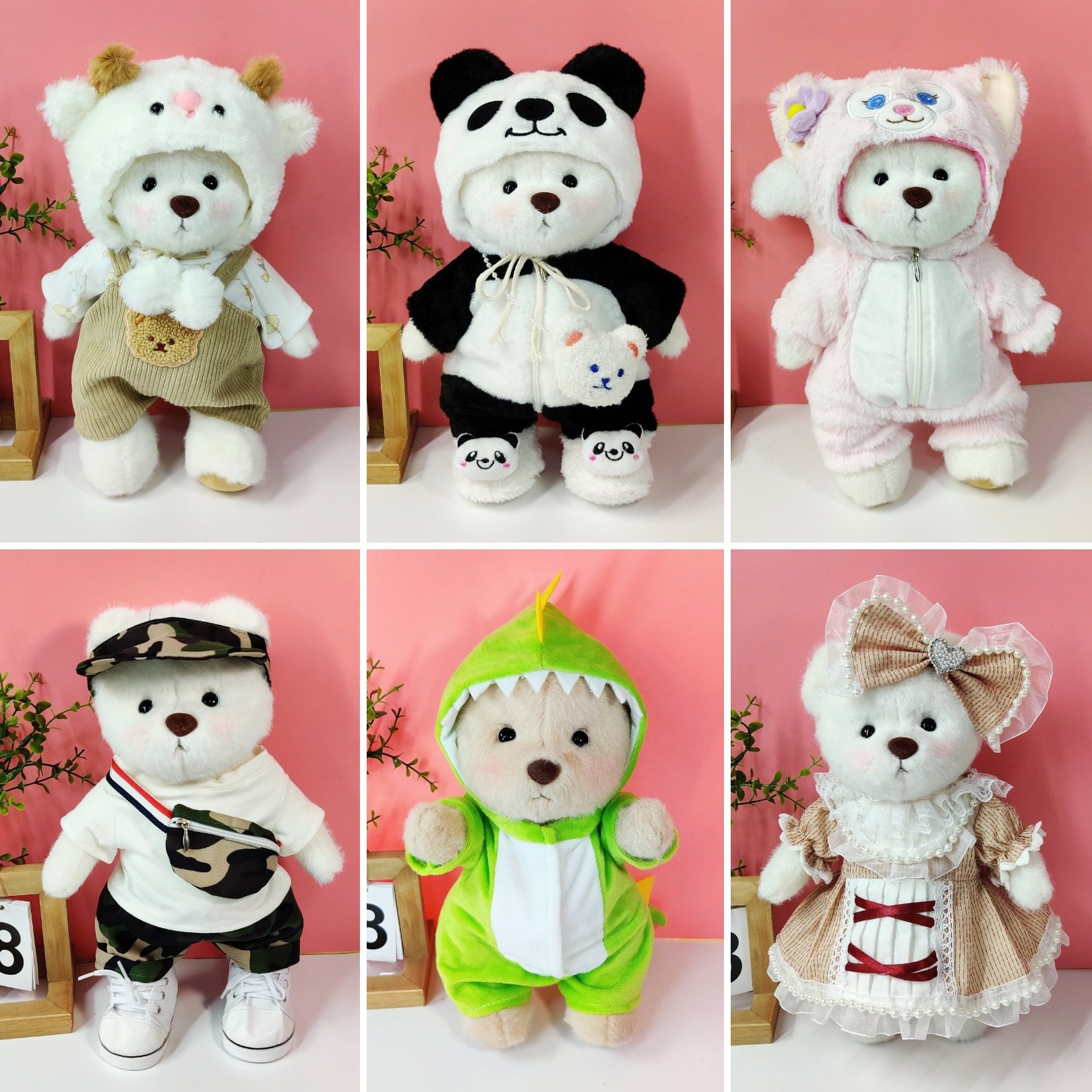 30cm莉娜关节熊公仔衣服熊猫连体衣动物头套背带裤套装泰迪熊着替,模玩/动漫/周边/娃圈三坑/桌游,潮玩娃衣,淘宝优惠券,粉丝福利购,淘宝优惠卷