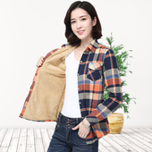 新款 妈妈外套中老年女装 大码 保暖修身 加绒衬衣加厚格子衬衫 秋冬季