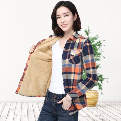 纯棉衬衣新款加绒加厚修身显瘦