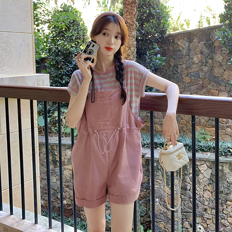 现货小个子减龄条纹背带裤套装235-310-P125-控178，女装连体裤，金十上