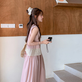 粉色蕾丝拼接无袖半身裙套装女夏2025新款少女风穿搭两件套巨好看，女装套装/套裙，金十上