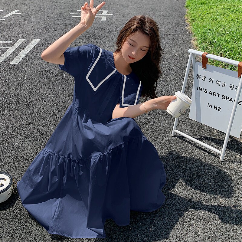 现货减龄甜美海军领连衣裙235-8806-P105-控158,女装连衣裙,金十上