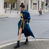 现货春款撞色拼接收腰中长款外套风衣235-8810-P145-K208，女装风衣，金十上