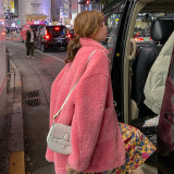 现货定制玫红色冬装新款羊羔毛加厚外套浙宝235-Y566-P175控268，女装毛呢外套，金十上
