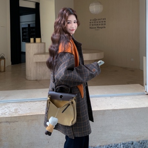 英伦风格子毛呢外套女冬季新款小个子时尚中长款翻领百搭呢子大衣图片