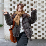 新款格纹立领90羽绒服外套235-2560-P295-控428，女装羽绒服，金十上