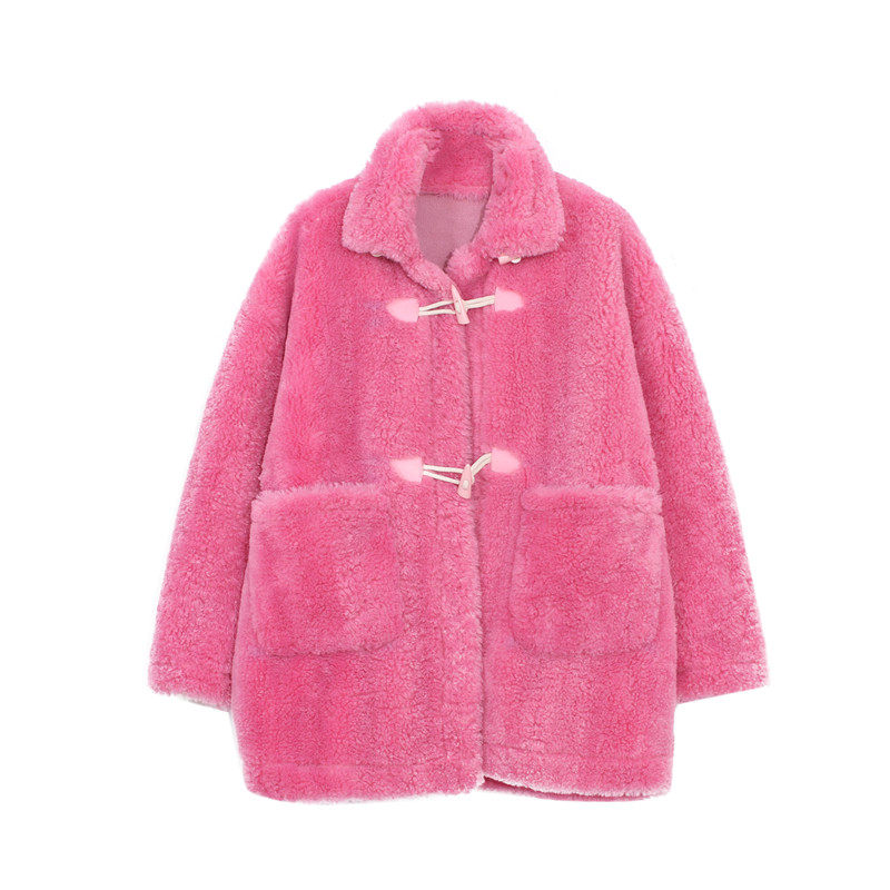 现货定制玫红色冬装新款羊羔毛加厚外套浙宝235-Y566-P175控268,女装毛呢外套,金十上