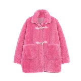 现货定制玫红色冬装新款羊羔毛加厚外套浙宝235-Y566-P175控268，女装毛呢外套，金十上