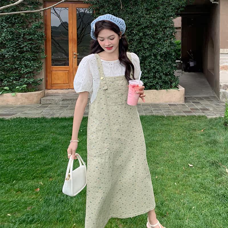 夏季穿搭背带裙2025新款女气质孕妇甜辣工装显瘦碎花吊带裙连衣裙,女装背心吊带,金十上