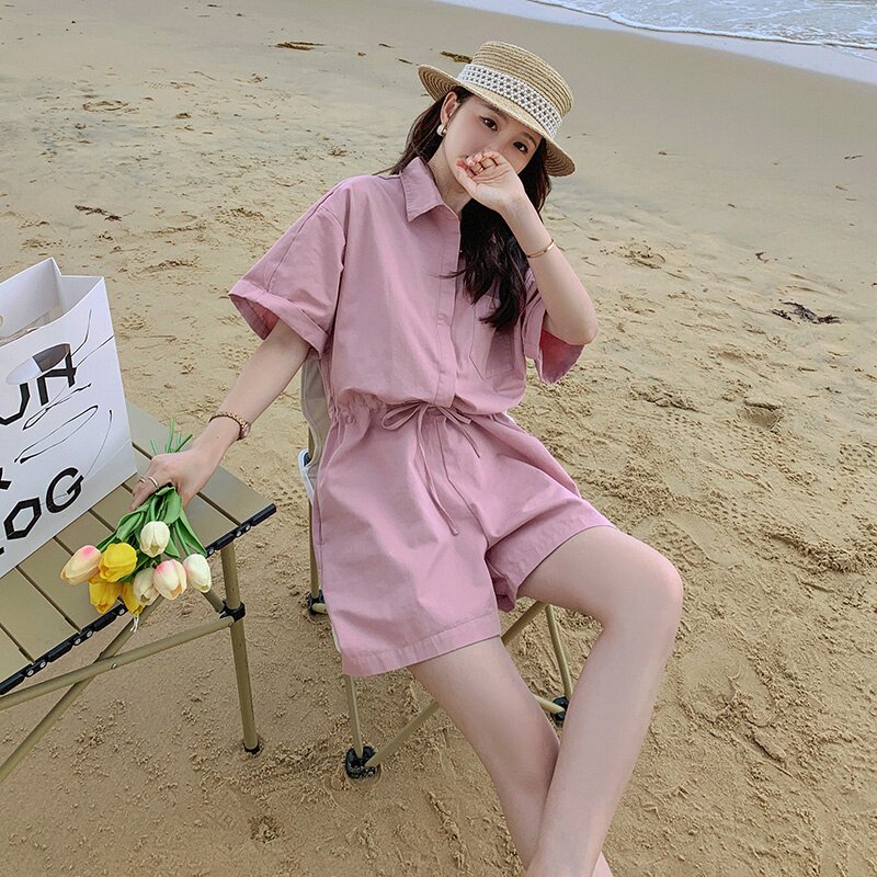 现货夏季甜美粉色连体裤235-8803-P95-控138,女装休闲裤,金十上