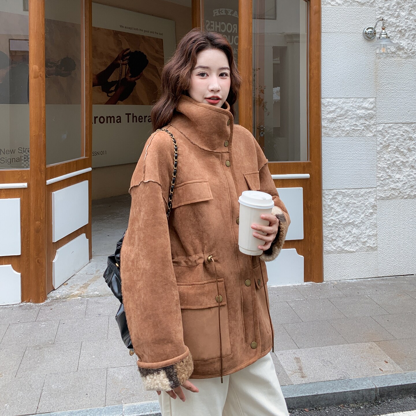 现货新款两面穿美拉德皮毛一体羊羔毛外套235-2553-P185-控278,女装毛呢外套,金十上