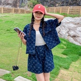 ootd穿搭小香风牛仔套装女夏2025超火独特漂亮欧货短袖短裤两件套，女装套装/套裙，金十上
