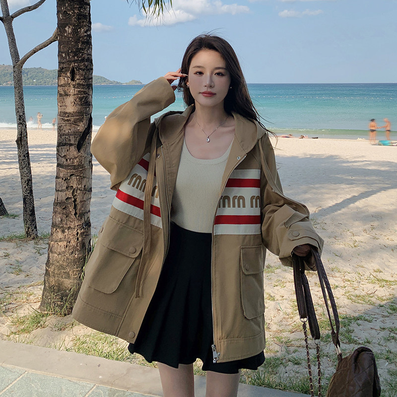 新款(现货）韩版拼接休闲连帽外套235-9966-P140-控208,女装风衣,金十上