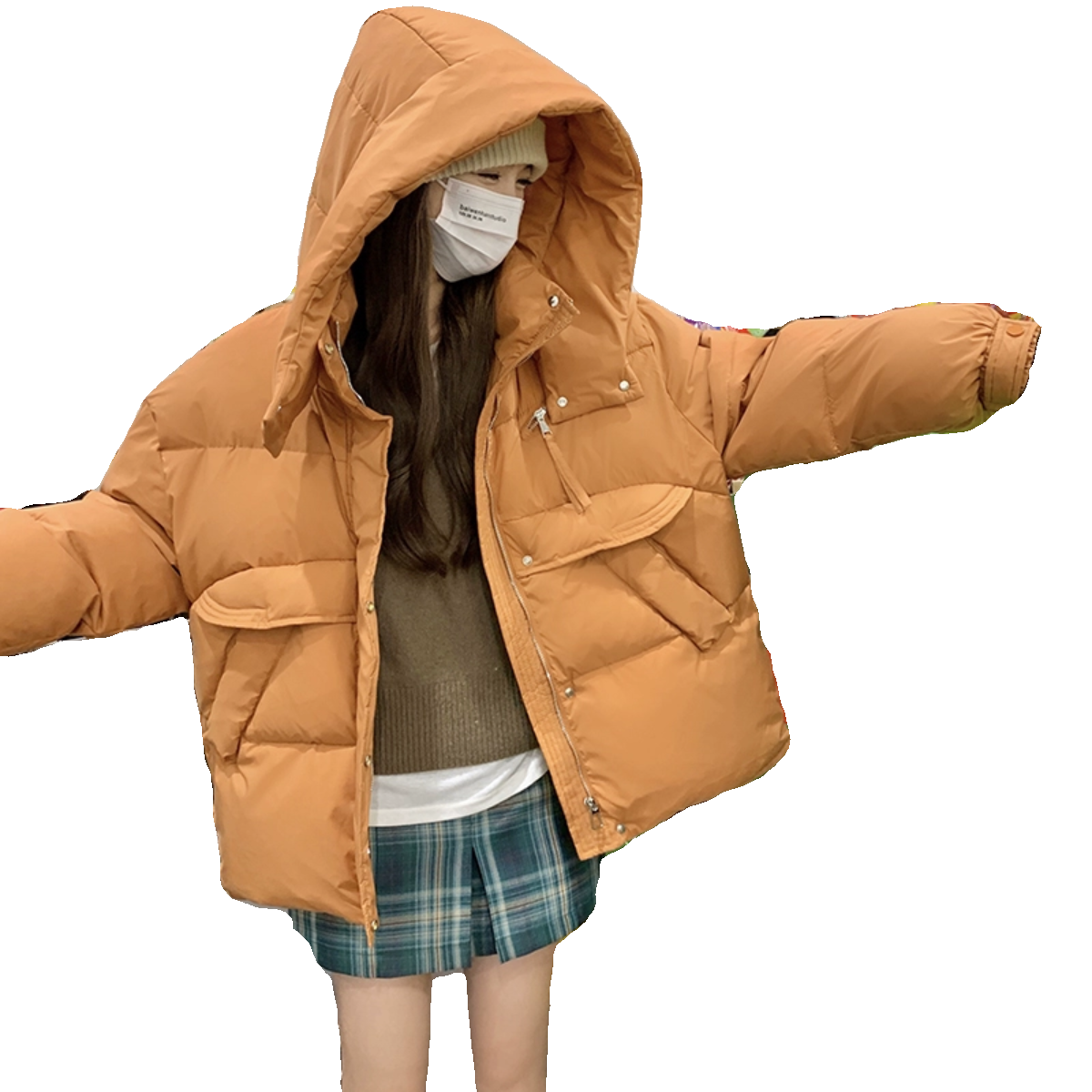 韩版短款连帽减龄羽绒服女2023冬季新款加厚显瘦面包服白鸭绒外套,女装棉衣/棉服,金十上