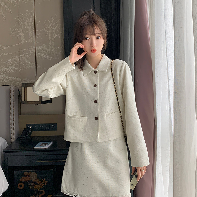 高级感白色小香风套装女2025春秋季新款学院风显瘦外套短裙两件套,女装套装/套裙,金十上