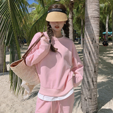 现货春装休闲时尚粉色两件套卫衣235-K5-P155-控218，女装运动套装，金十上