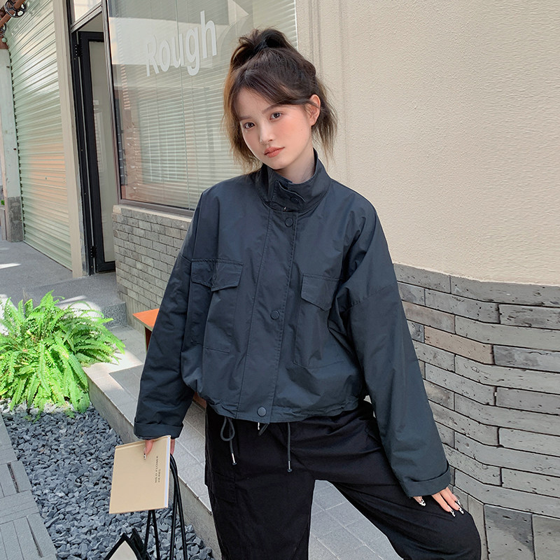 韩版设计感短款冲锋衣外套女2025春秋季新款宽松显瘦工装夹克上衣,女装短外套,金十上