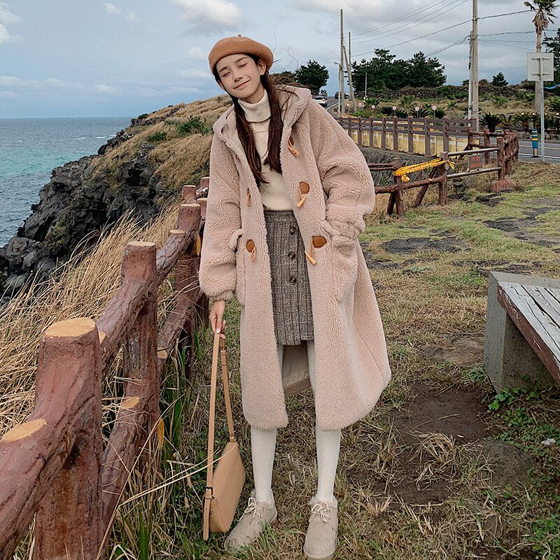 现货长款羊羔毛牛角扣加厚外套浙宝235-Y561P195控288,女装棉衣/棉服,金十上