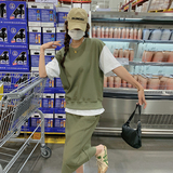 绿色假两件拼色卫衣裙女夏季2024新款通勤显瘦设计感休闲连衣裙，女装套装/套裙，金十上
