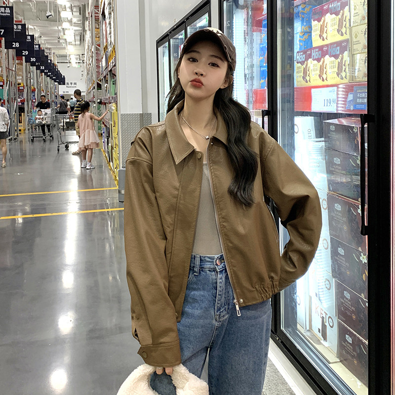 新款现货小个子宽松短外套皮衣235-321-P135-控188,女装短外套,金十上