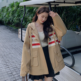 新款(现货）韩版拼接休闲连帽外套235-9966-P140-控208，女装风衣，金十上