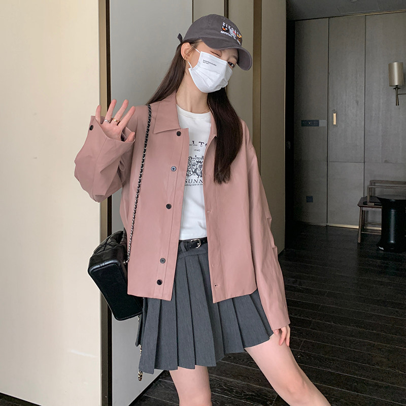 新款现货简约翻领单排扣短外套皮衣235-328-P145-198,女装短外套,金十上