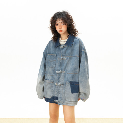 设计感早春新中式牛仔外套女