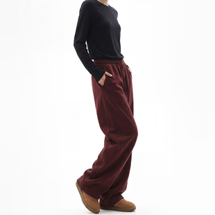 美式复古酒红色弯刀裤卫裤女直筒2026新款春季宽松休闲裤拖地裤子