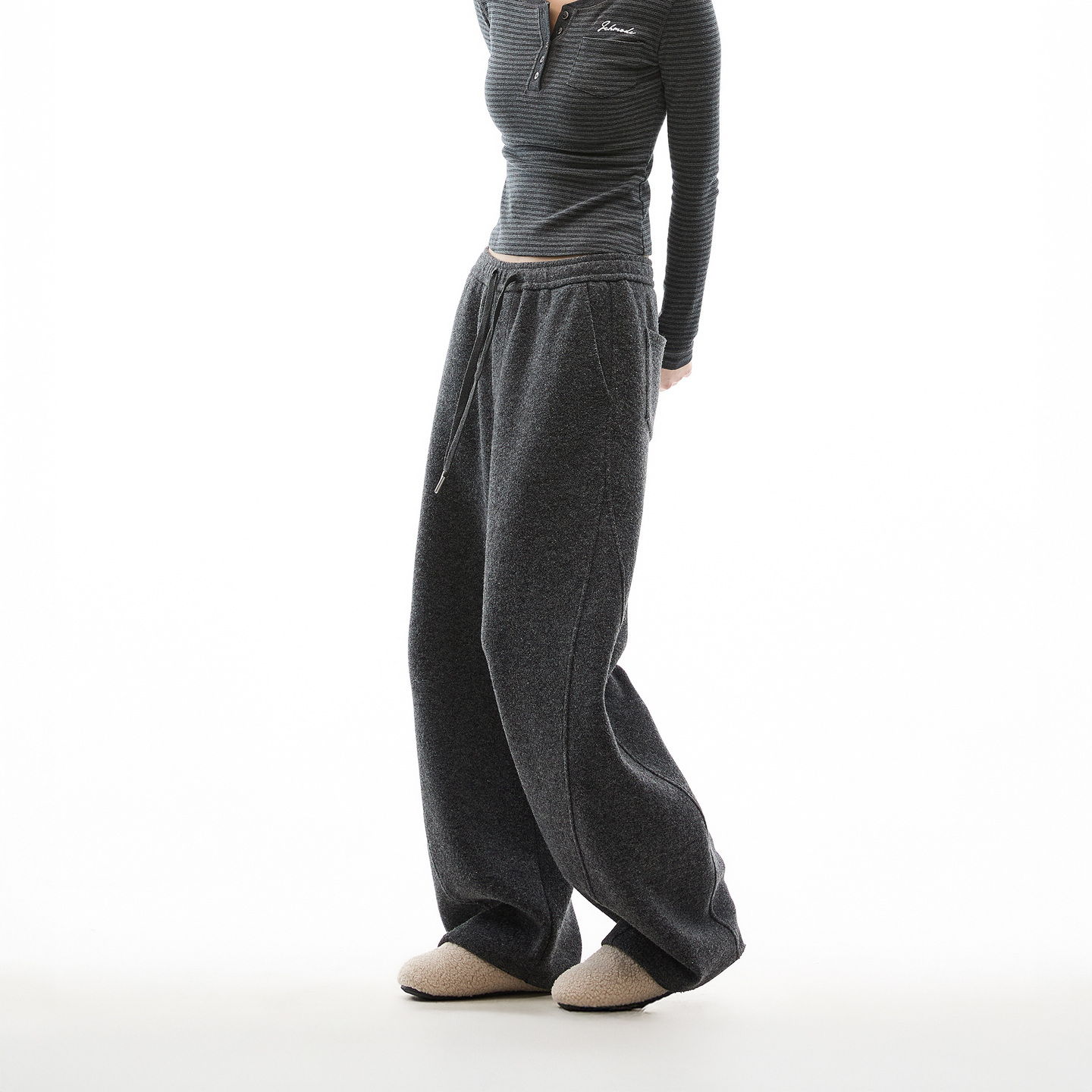 美式灰色弯刀裤卫裤女加绒2025新款秋冬宽松直筒休闲裤运动阔腿裤