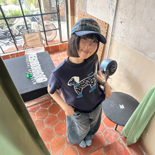 美式复古狗狗印花正肩短袖t恤