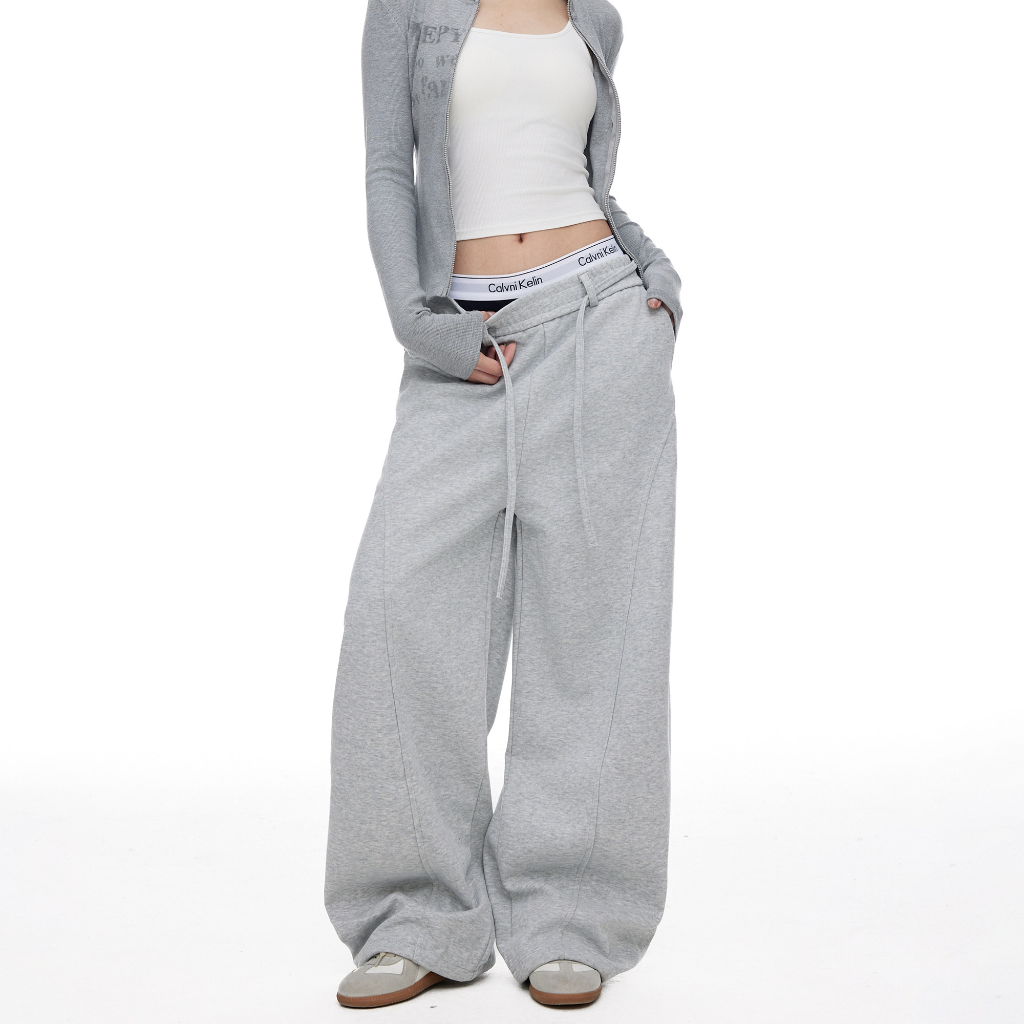 美式设计感绑带直筒卫裤女秋冬新款慵懒风宽松情侣休闲裤运动裤子,女装/女士精品,卫裤,淘宝优惠券,粉丝福利购,淘宝优惠卷