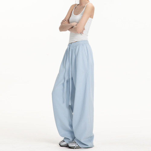 基础款纯色直筒休闲运动卫裤女新款春季美式宽松情侣弯刀裤阔腿裤