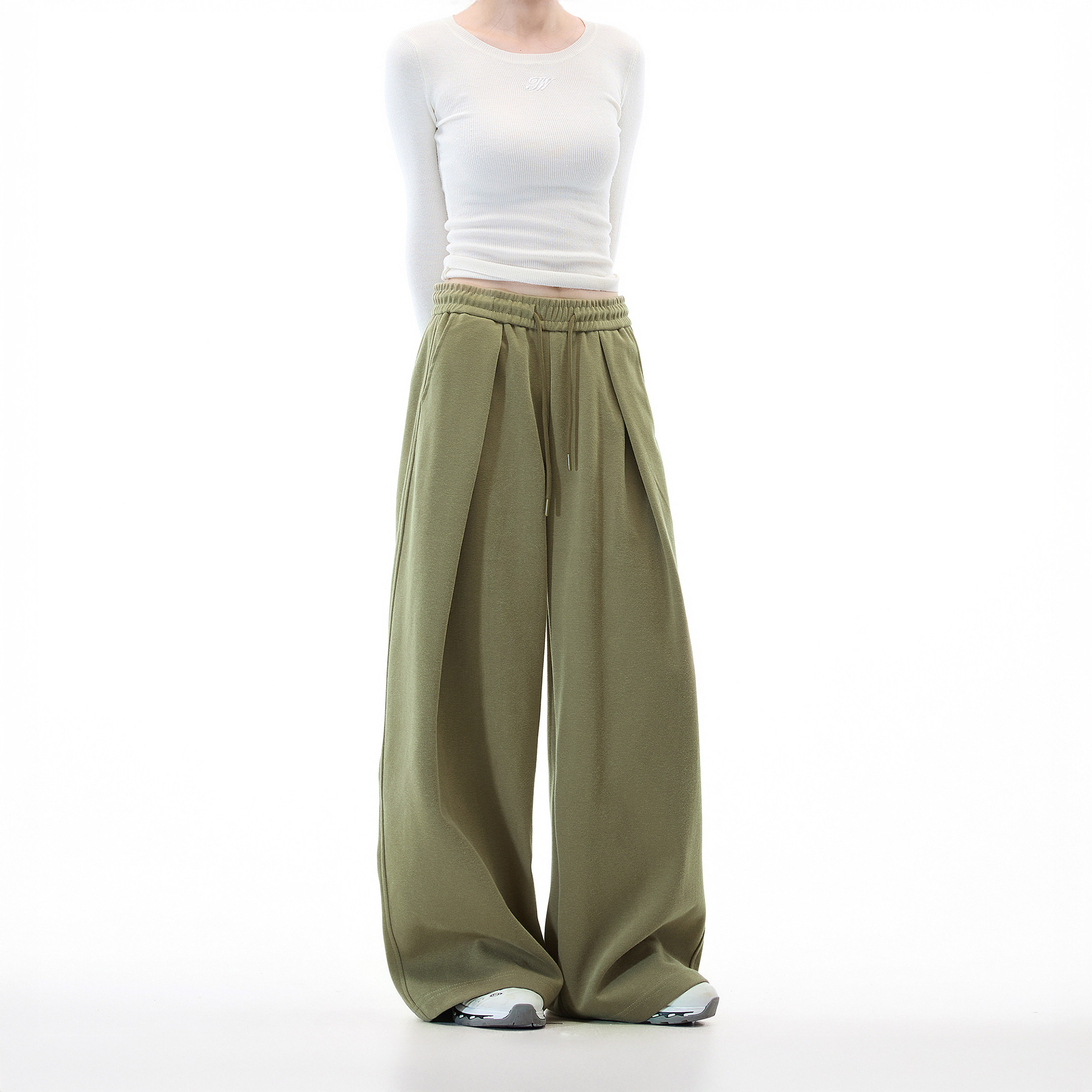 美式复古抽褶运动卫裤休闲裤女秋冬新款宽松垂感阔腿直筒拖地裤子,女装/女士精品,卫裤,淘宝优惠券,粉丝福利购,淘宝优惠卷