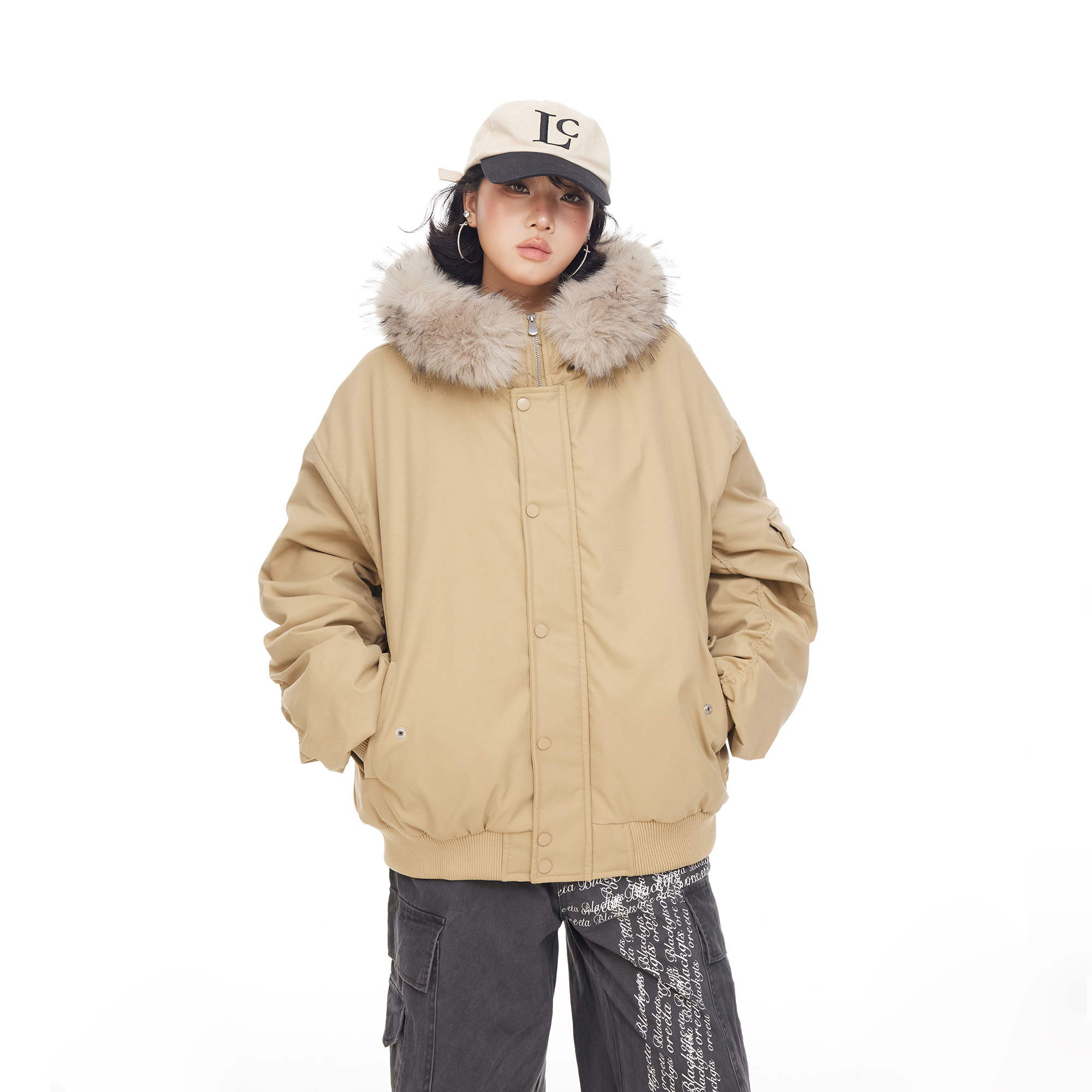 美式复古连帽毛领棉服女冬季2025新款棉衣棉袄宽松加厚夹棉外套潮