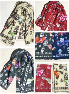F365 柔软亲肤数码骷髅印花春秋冬厚实围巾披肩 170*86